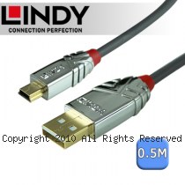 LINDY 林帝CROMO 鉻系列 USB2.0 Type-A/公 to Mini-B/公 傳輸線 0.5m (36630)