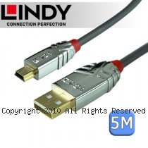 LINDY 林帝CROMO 鉻系列 USB2.0 Type-A/公 to Mini-B/公 傳輸線 5m (36634)