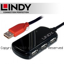 LINDY 林帝 USB 2.0 Type-A/公 to A/母 主動式 4埠延長集線器 12M (42783)