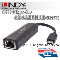 LINDY 林帝 USB3.1 Type-C to 有線千兆網路轉接器 (43164)