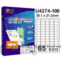 彩之舞 【U4274-100】 A4 3合1 65格(5x13) 標籤紙 100張