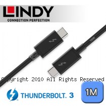 LINDY 林帝 被動式 Thunderbolt 3 INTEL 原廠認證傳輸線, 1m (41556)