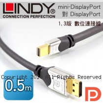LINDY 林帝 mini-DisplayPort公 對 DisplayPort公 1.3版 數位連接線 0.5m (41550)