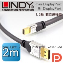 LINDY 林帝 mini-DisplayPort公 對 DisplayPort公 1.3版 數位連接線 2m (41552)
