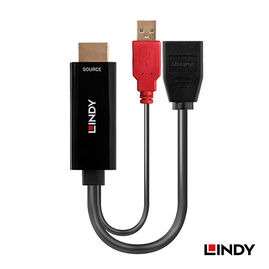 LINDY 林帝 HDMI 2.0 to DisplayPort 1.2 4K@60Hz 轉接器 帶 USB 電源(38289)