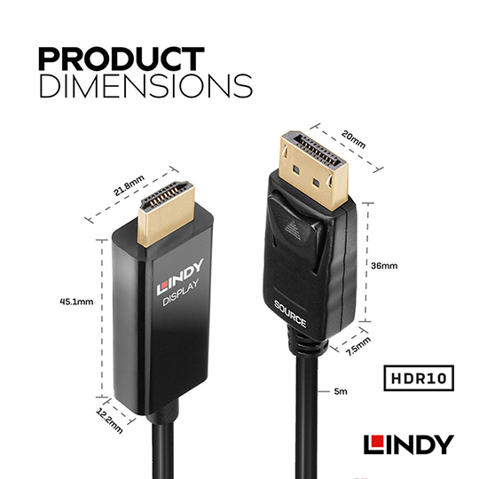 LINDY 林帝 主動式 DisplayPort to HDMI 2.0 HDR 轉接線 03