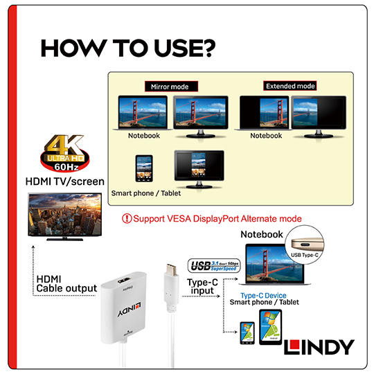 LINDY 林帝 主動式 USB3.1 Type-C to HDMI 2.0 4K@60Hz轉接器 (43247) 04