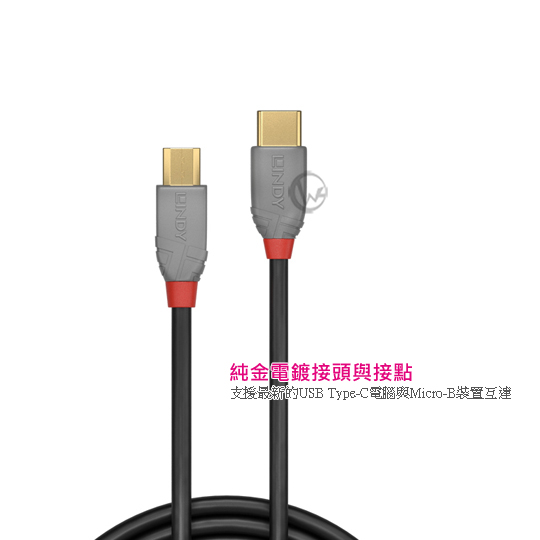 LINDY 林帝 ANTHRA USB 2.0 Type-C/公 to Micro-B/公 傳輸線