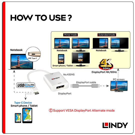 LINDY 林帝 主動式 USB3.1 Type-C to DisplayPort轉接器 (43245) 03