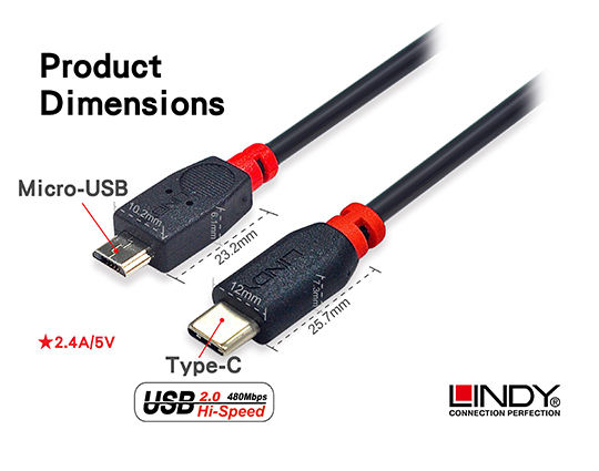 LINDY 林帝 USB 2.0 Type-C/公 to Micro-B/公 傳輸線
 02