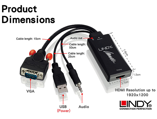 LINDY 林帝 VGA +音源 to HDMI 1080P轉接器 (38183)
01