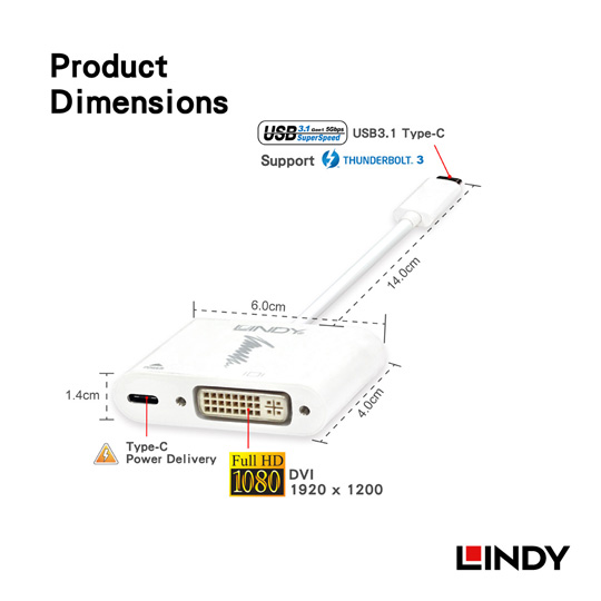 LINDY L Dʦ USB3.1 Type-C to DVI౵aPD\(43195)
02