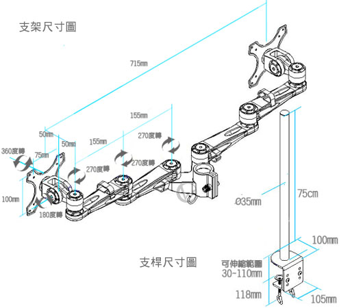 LINDY 林帝 台灣製 鋁合金 多功能 短旋臂式 螢幕支架 LCD Arm  40695  18